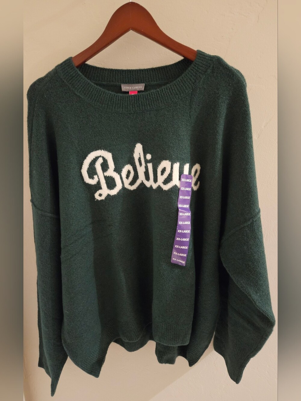 Vince Camuto Knit Sweater Believe Women's Green Holiday Christmas Size XXL NWT
